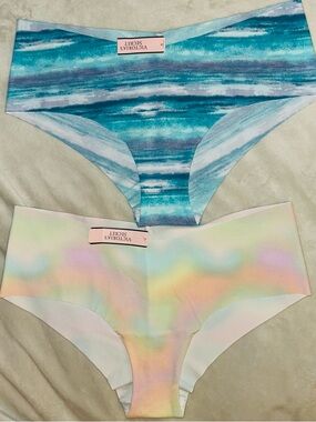 NWT Victoria's Secret Teal Striped & Pastel Rainbow Seamless Bikini Panties